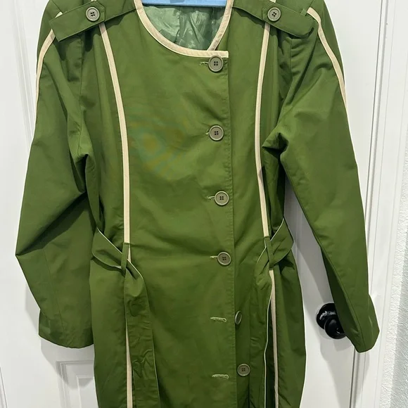 Ashley Stewart Olive Green Trench Coat with Cream Trim - Picture 1 of 4